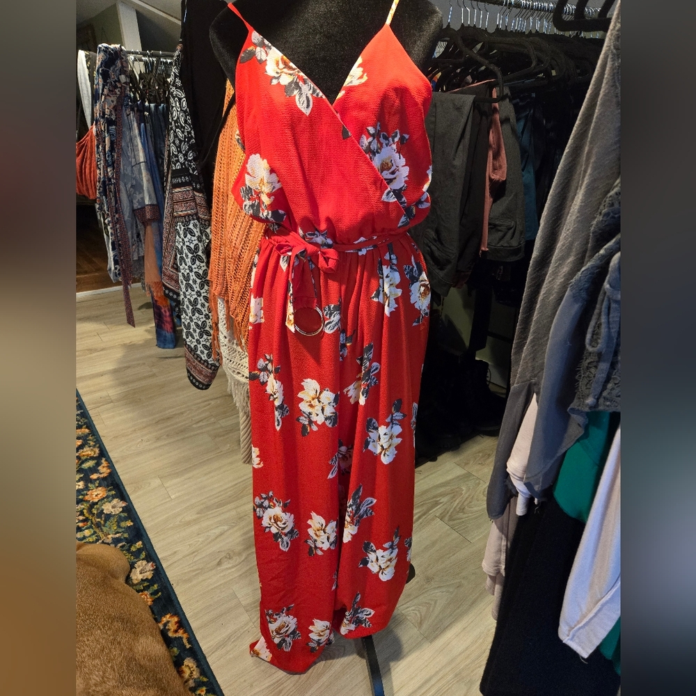 Belted, surplus neckline, jumpsuit by Riley and James. L. New